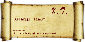 Kubányi Timur névjegykártya